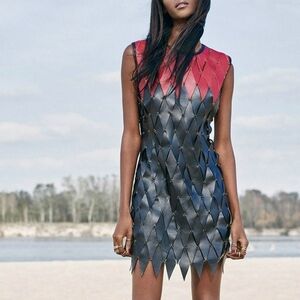 Magda Butrym Dress Campinas‎ Leather Mini Sz 6 Grunge Punk 90s Y2K Whimsigoth